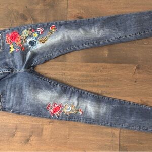 Anany (UK) Embroidered Floral Blue Jeans